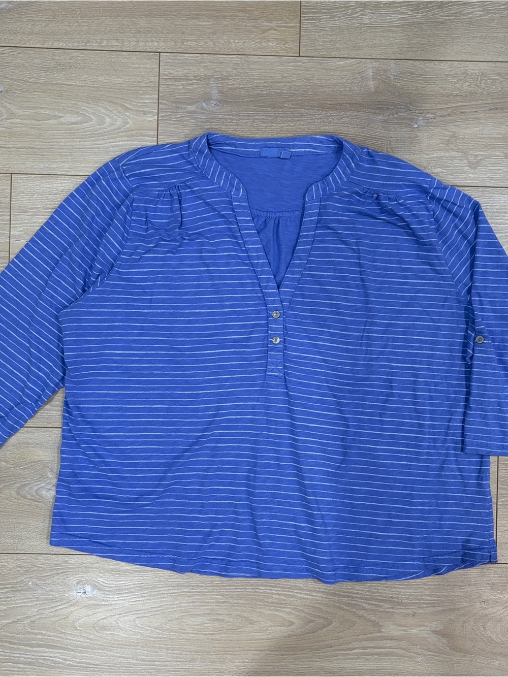 Fresh Produce Blue Striped Cotton Henley Blouse Top 3XL